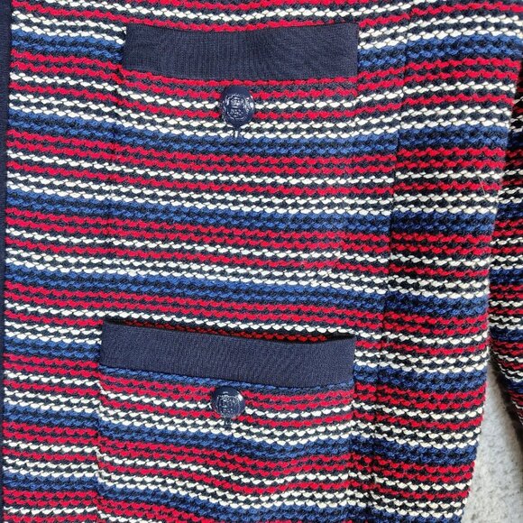 Talbots Blazer Womens Large Navy Red Striped Woven Tweed Stretch Business Casual - Picture 7 of 14